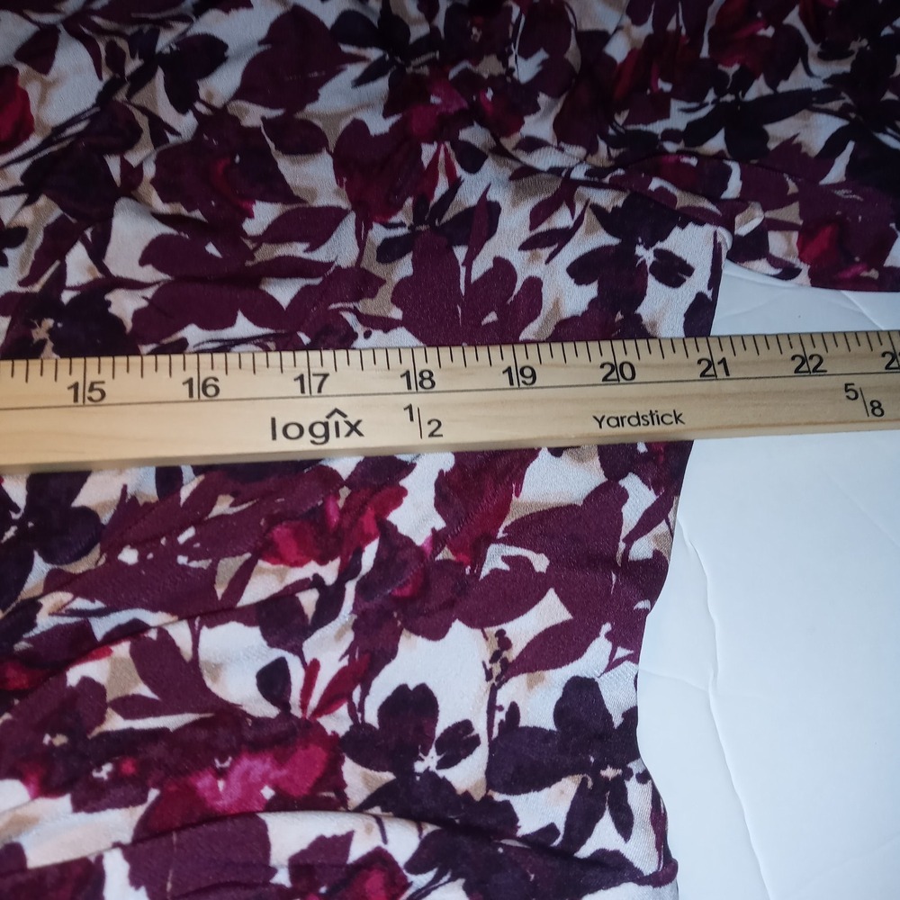 Jessica Howard Dress 18 W Ruched Flounce Hem A Line Maroon Multi V neck Lined - Picture 6 of 13